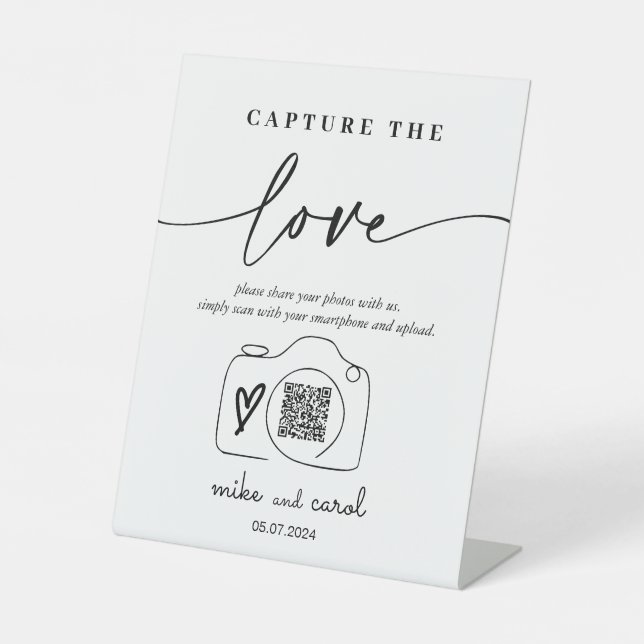 Wedding Capture The Love | Photo Sharing QR Code Pedestal Sign (Front)