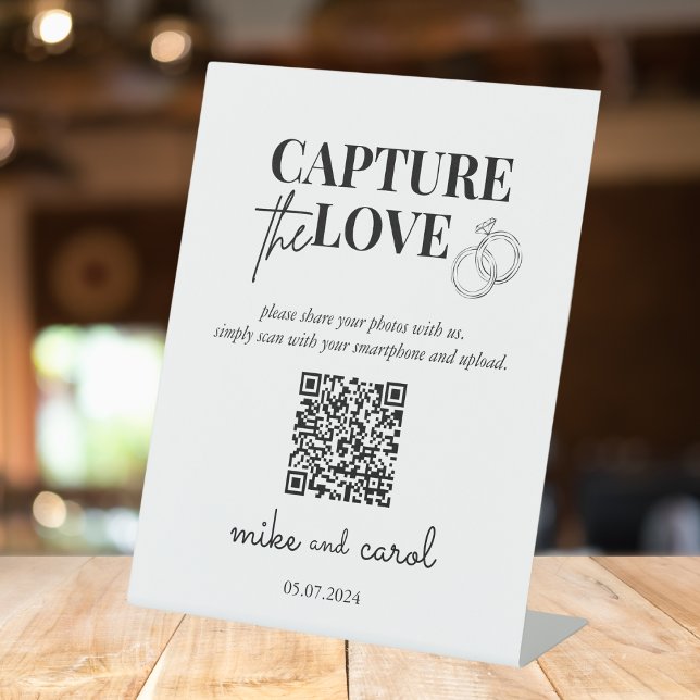 Wedding Capture The Love | Photo Sharing QR Code Pedestal Sign (Creator Uploaded)