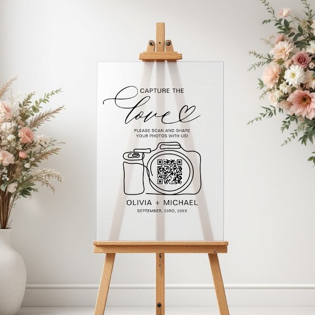 Wedding Capture The Love QR Code Photo Share  Acrylic Sign (Creator Uploaded)