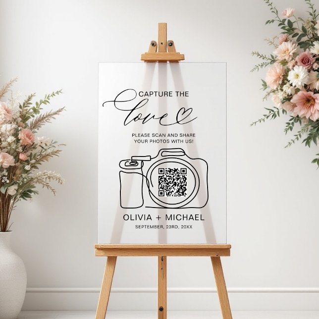 Wedding Capture The Love QR Code Photo Share  Acrylic Sign (Creator Uploaded)
