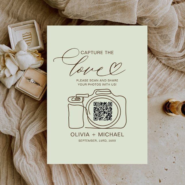 Wedding Capture The Love Sage Green QR Code Photo Enclosure Card (Creator Uploaded)
