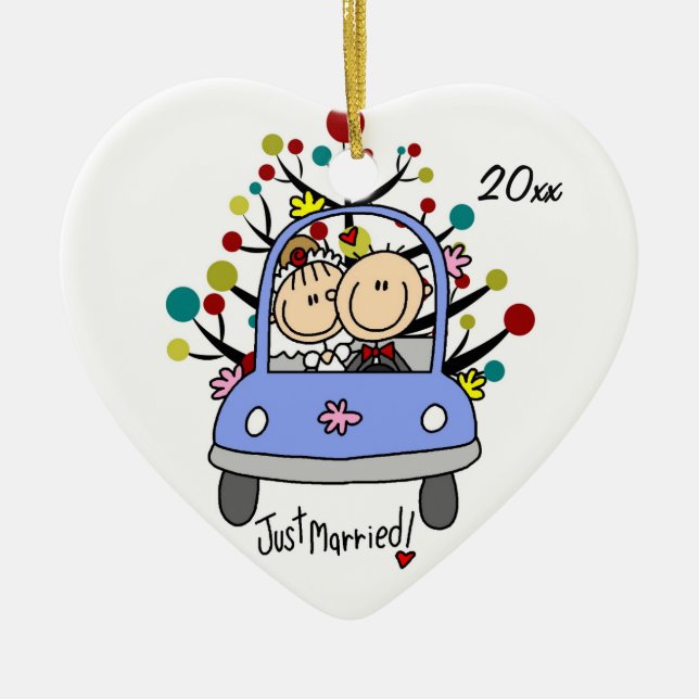 Wedding Car 1st Christmas Dated Heart Ornament (Front)