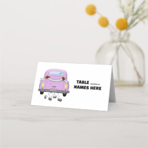 WEDDING car and cans retro Folded Place Cards