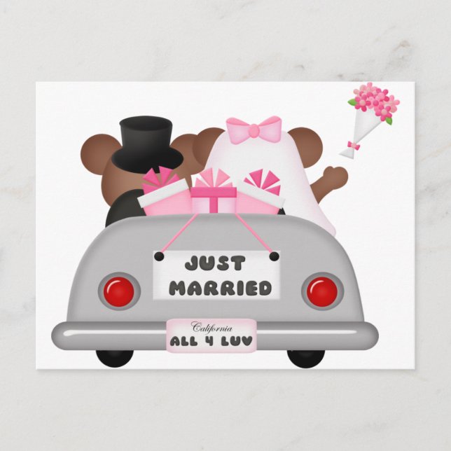 Wedding Car - Just Married Announcement Postcard (Front)