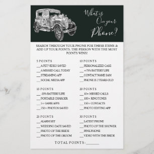 Wedding Car What is on your Phone Shower Game Card