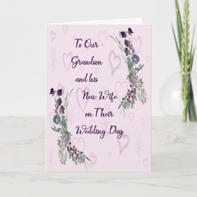 Wedding Card for Grandson & New Wife Lt. Lavender (Front)