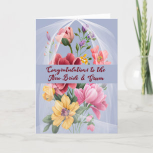 Wedding Card for New Bride & Groom with Flowers