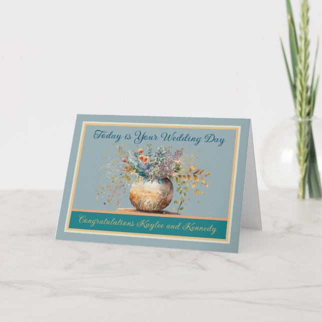 Wedding Card to Personalise with Vase of Flowers (Front)
