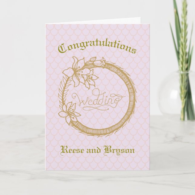 Wedding Card with Gold Coloured Wreath (Front)