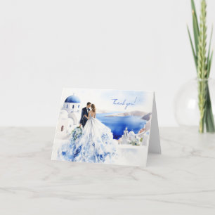 Wedding card with watercolor painting of Santorini
