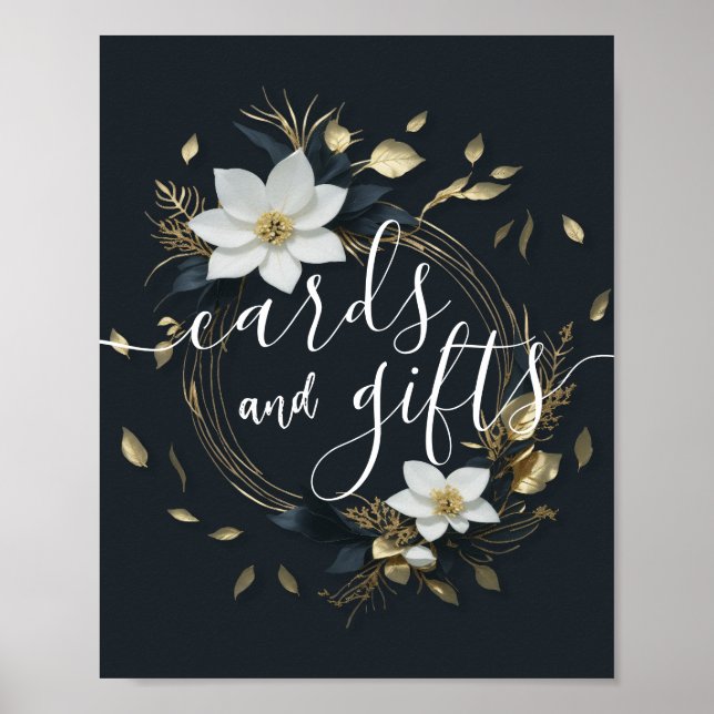 Wedding Cards Gifts Chic White Gold Floral Wreath Poster (Front)