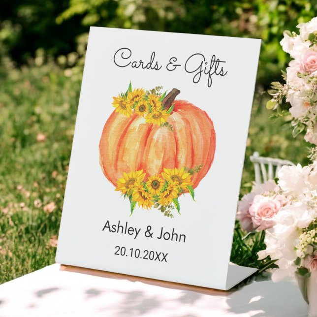 Wedding Cards Gifts Fall Orange Pumpkin Pedestal Sign (Creator Uploaded)