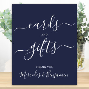 Wedding Cards Gifts Modern Calligraphy Navy Blue Poster