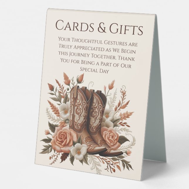 Wedding Cards & Gifts Sign-Cowboy Boots (Back)