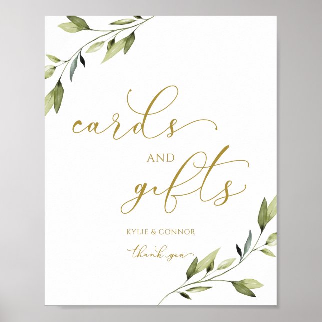 Wedding Cards & Gifts Sign Greenery Vines Gold (Front)