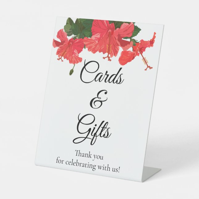 Wedding Cards & Gifts Sign with Hibiscus Flowers (Front)