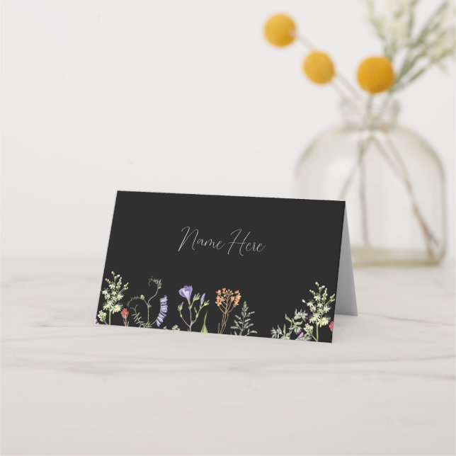 Wedding Cards Names Wildflowers Floral Dark (Front)