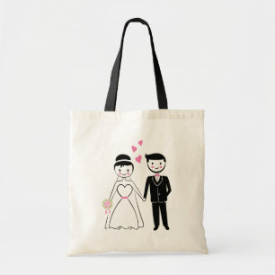 Wedding Cartoon And Bride Groom Just Married Tote Bag