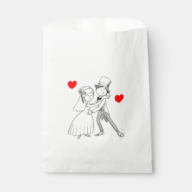 Wedding Cartoon Bride Groom Red Black Just Married Favour Bags (Front)