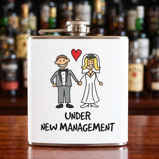 Wedding Cartoon - Under New Management Hip Flask (Creator Uploaded)