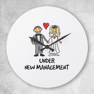 Wedding Cartoon - Under New Management Round Clock