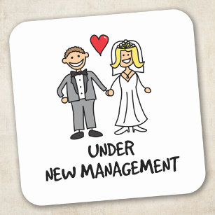 Wedding Cartoon - Under New Management Square Sticker