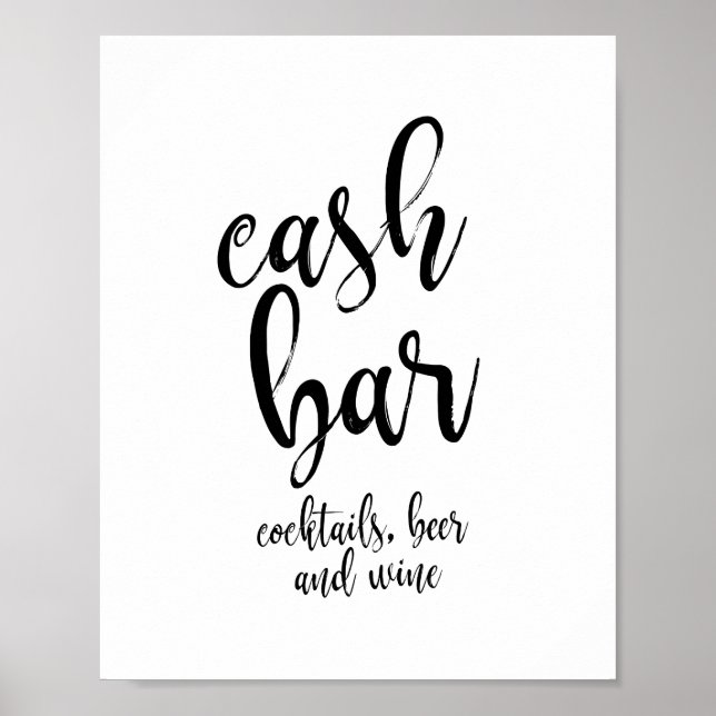 Wedding Cash Bar Black and White 8x10 Sign (Front)