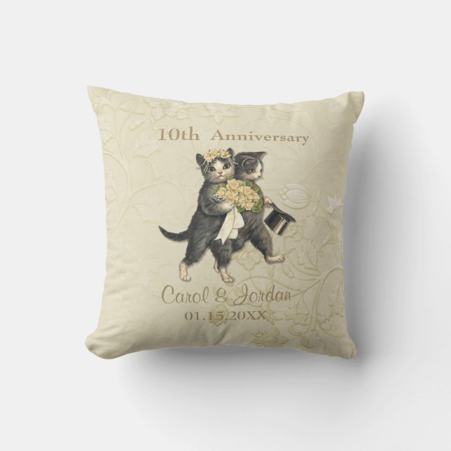Wedding Cats 10th Anniversary on Ivory- Customise Cushion (Front)