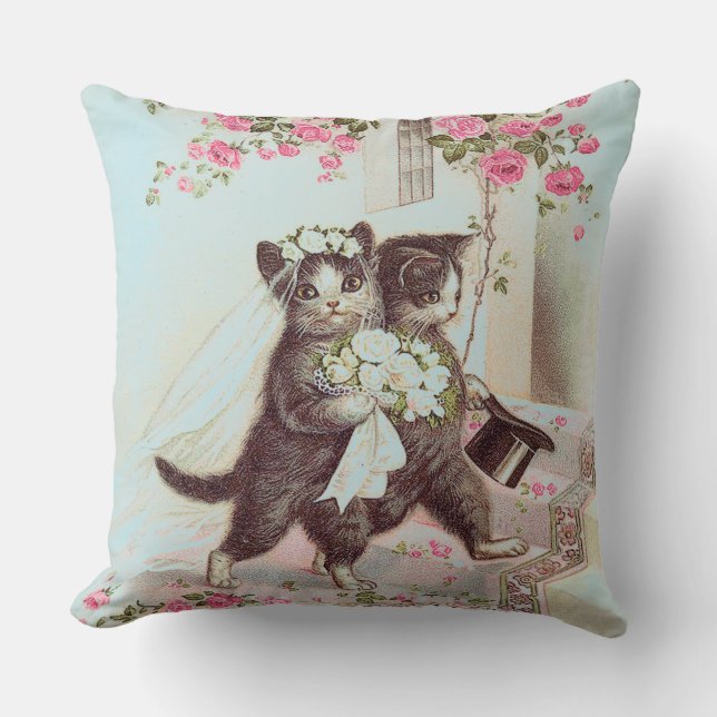 Wedding Cats Bride and Groom in Blue Cushion (Front)