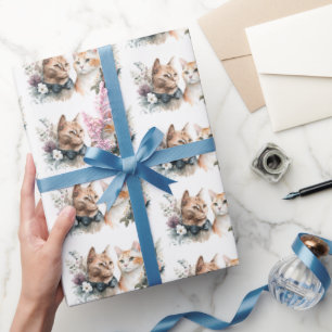 Wedding Cats In Flowers Wrapping Paper