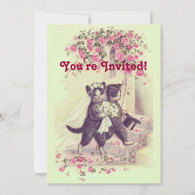 Wedding Cats Pastel Green Invitation (Front)