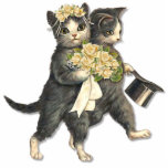 Wedding Cats Standing Photo Sculpture<br><div class="desc">Cute cat Bride and Groom Photo Sculpture. He looks elegant with his top hat and she is sweet in her rose accented bridal hair wreath and carries a matching rose bouquet. Makes a delightful ornament or cake topper.</div>