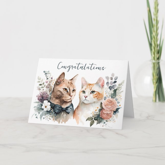 Wedding Cats Watercolor Card (Front)