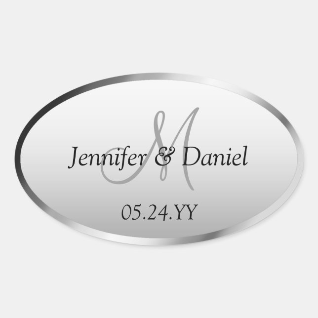 Wedding Celebration Artistic Custom Monogram Names Oval Sticker (Front)