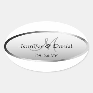 Wedding Celebration Artistic Custom Monogram Names Oval Sticker