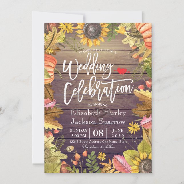 Wedding Celebration Autumn Maple Leaf Pumpkin Wood Invitation (Front)