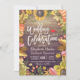 Wedding Celebration Autumn Maple Leaf Pumpkin Wood Invitation