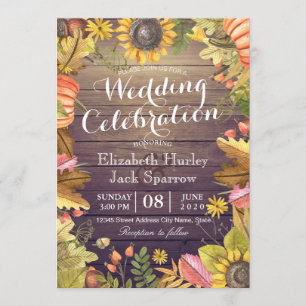 Wedding Celebration Autumn Maple Leaf Pumpkin Wood Invitation