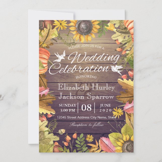 Wedding Celebration Autumn Maple Leaf Pumpkin Wood Invitation (Front)