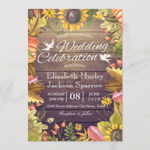 Wedding Celebration Autumn Maple Leaf Pumpkin Wood Invitation