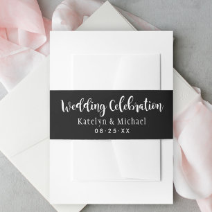 Wedding Celebration Black Handwritten Script Invitation Belly Band