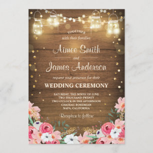 Wedding Celebration Invitation Floral Rustic Wood
