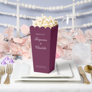 Wedding Celebration Name Date Burgundy Popcorn Favour Box