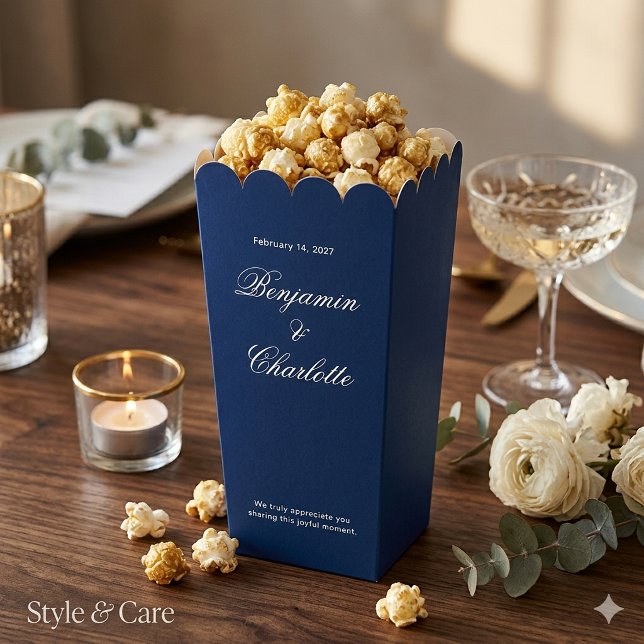 Wedding Celebration Name Date Navy Popcorn Favour Box (Wedding Celebration Name Date Navy Popcorn Favor Boxes)
