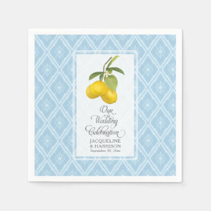 Wedding Celebration Navy Blue White Lemon Citrus Napkin