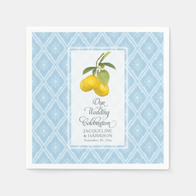 Wedding Celebration Navy Blue White Lemon Citrus Napkin (Front)