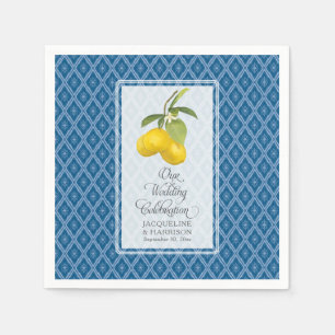 Wedding Celebration Navy Blue White Lemon Citrus Napkin