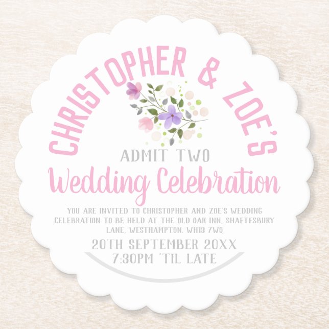 Wedding Celebration Party Invitation Ticket Paper  Paper Coaster (Front)