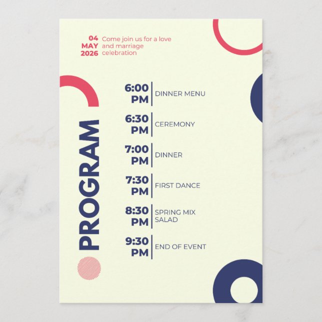 Wedding Celebration Program – Modern Red & Navy Ci Programme (Front)