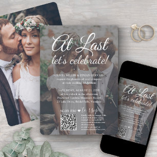 Wedding Celebration QR RSVP 2 Photos & White Text Invitation
